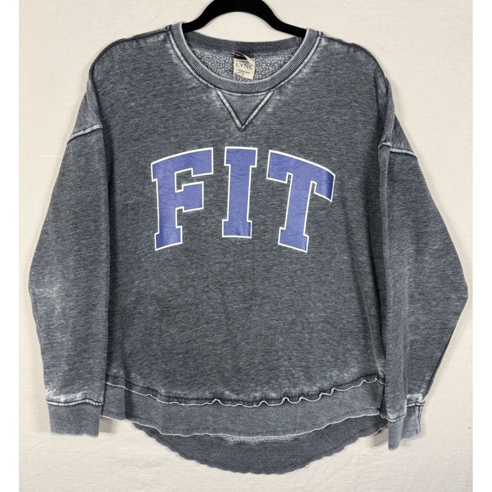 Chicka-d FIT Graphic Sweatshirt Womens Small Gray Acid Wash Raw Hem Pullover